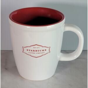 2006 Starbucks Coffee Company Est 1971 Abbey Logo Coffee Mug White & Red 13 oz